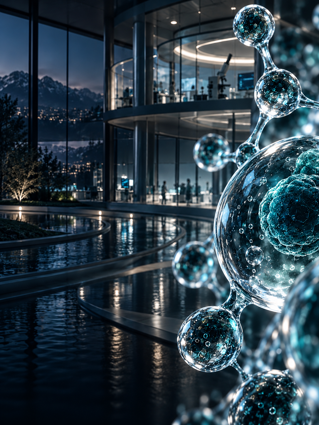Glass molecular structures in a modern biotechnology laboratory